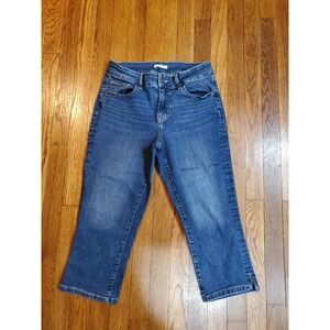 Maurices M Jeans Womens 10R Dark Wash Straight Leg Stretch Capri Crop Slit Hem